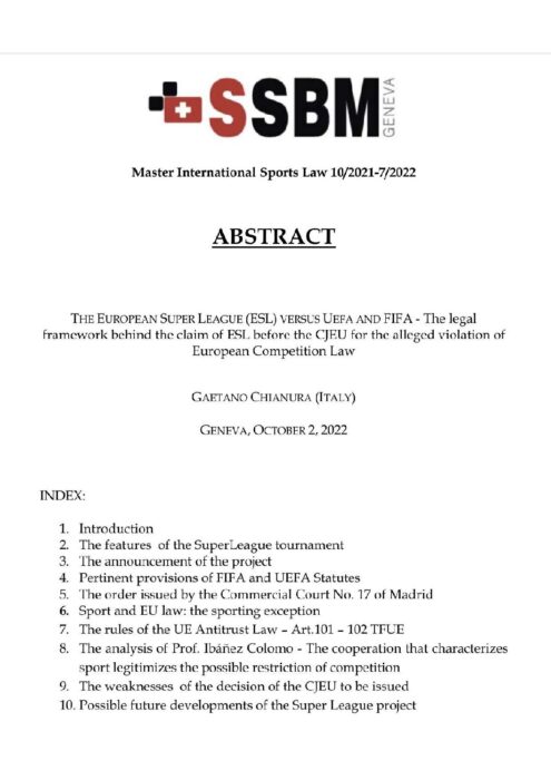 S.S.B.M. Geneva – Master International Sports Law